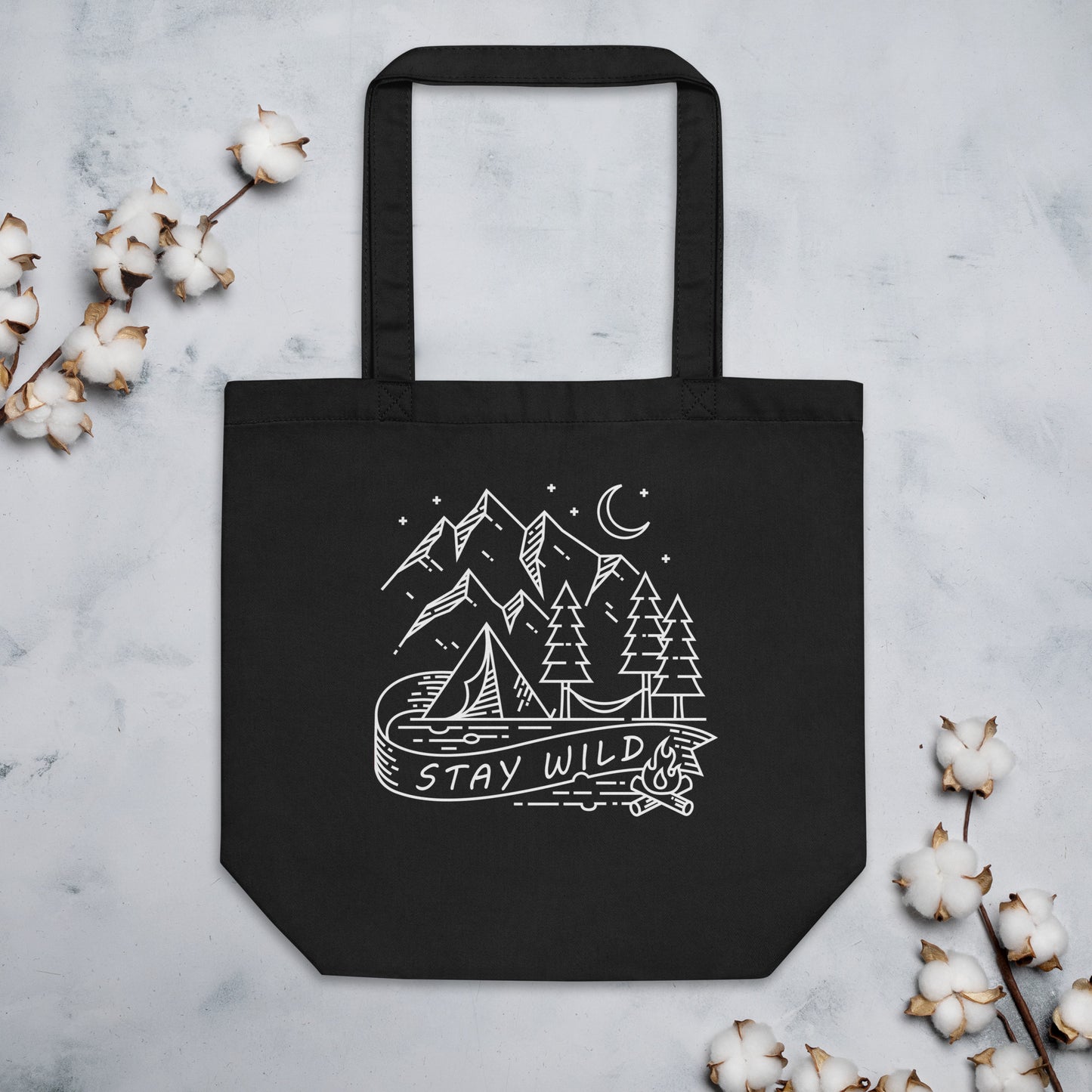 Stay Wild Black Cotton Tote Bag