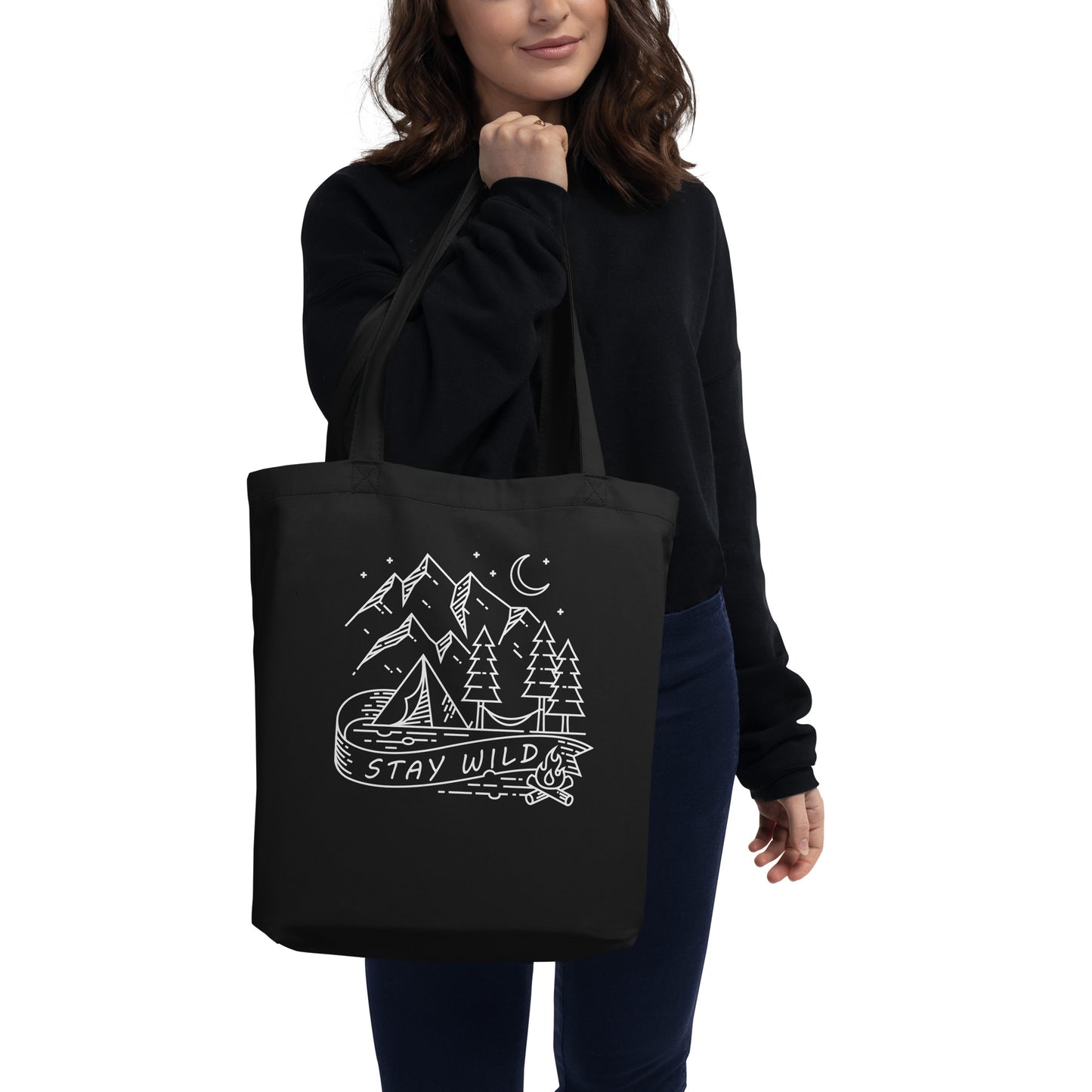 Stay Wild Black Cotton Tote Bag