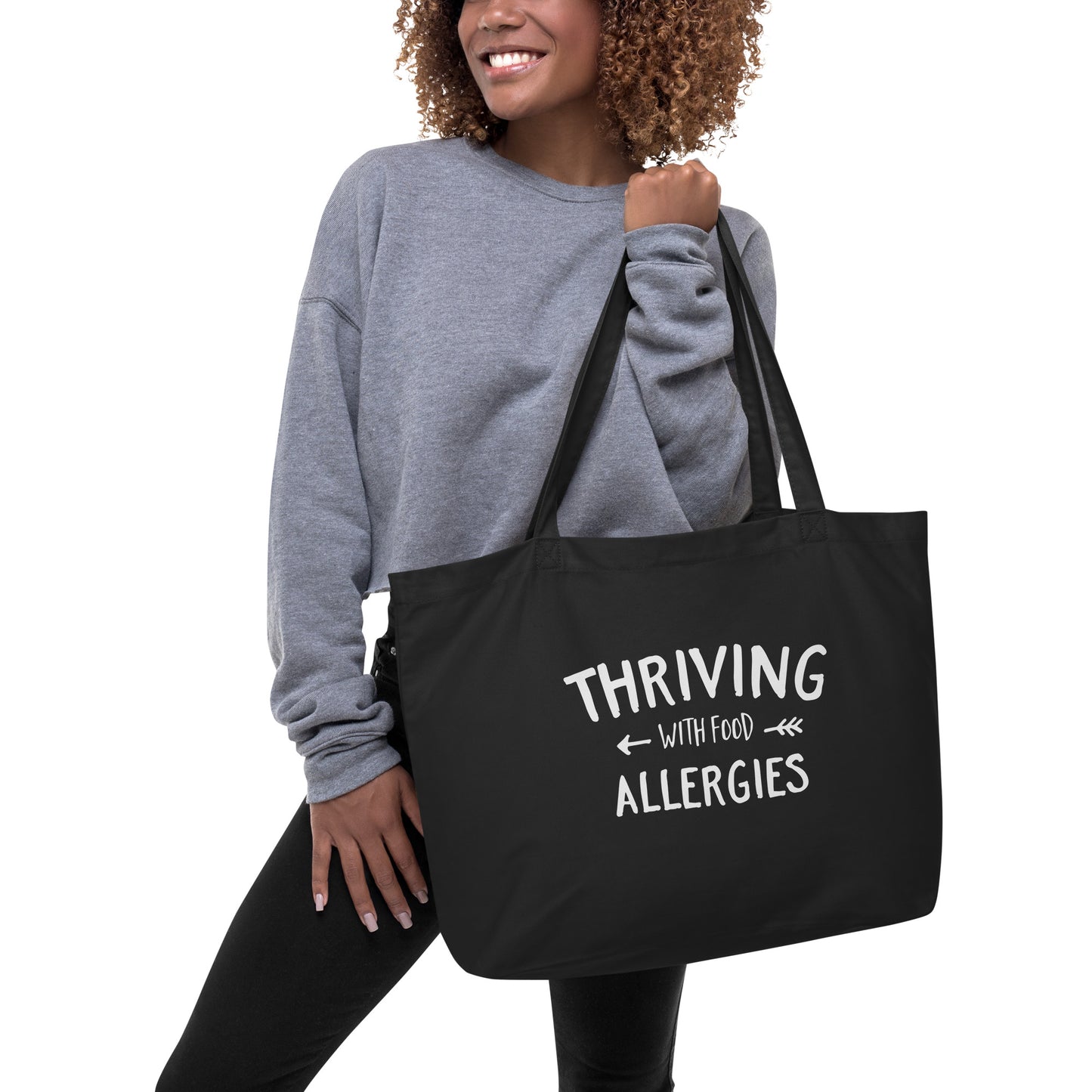 Thriving with Food Allergies Large Black Tote Bag