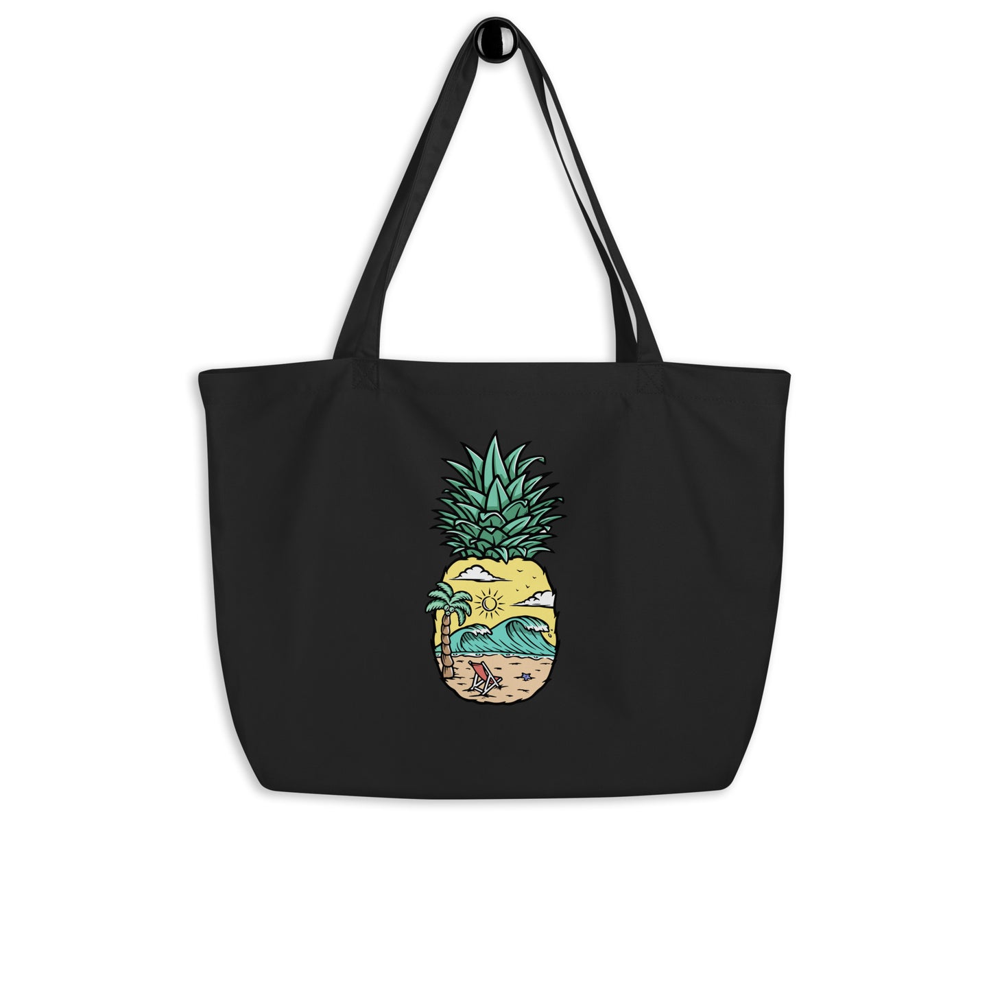 Pineapple Beach Large Black Tote Bag